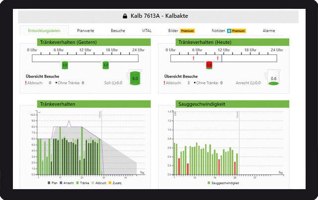 Screenshot des Touchdisplays mit intuitivem Menü der Kalbakte für effizientes Management und maximale Übersicht.